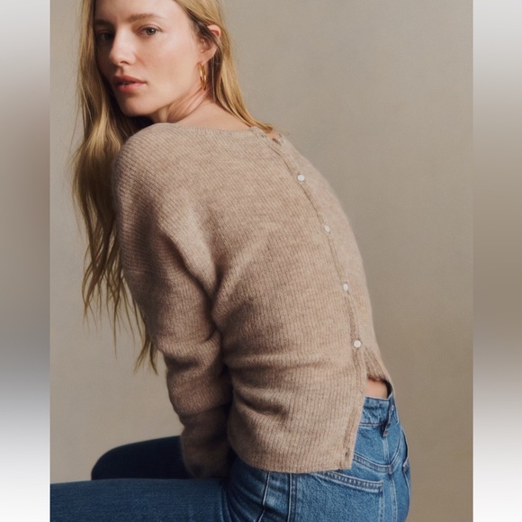 Sezane Gaspard Cardigan Cozy Beige Tan Women's Sweater - Picture 3 of 8